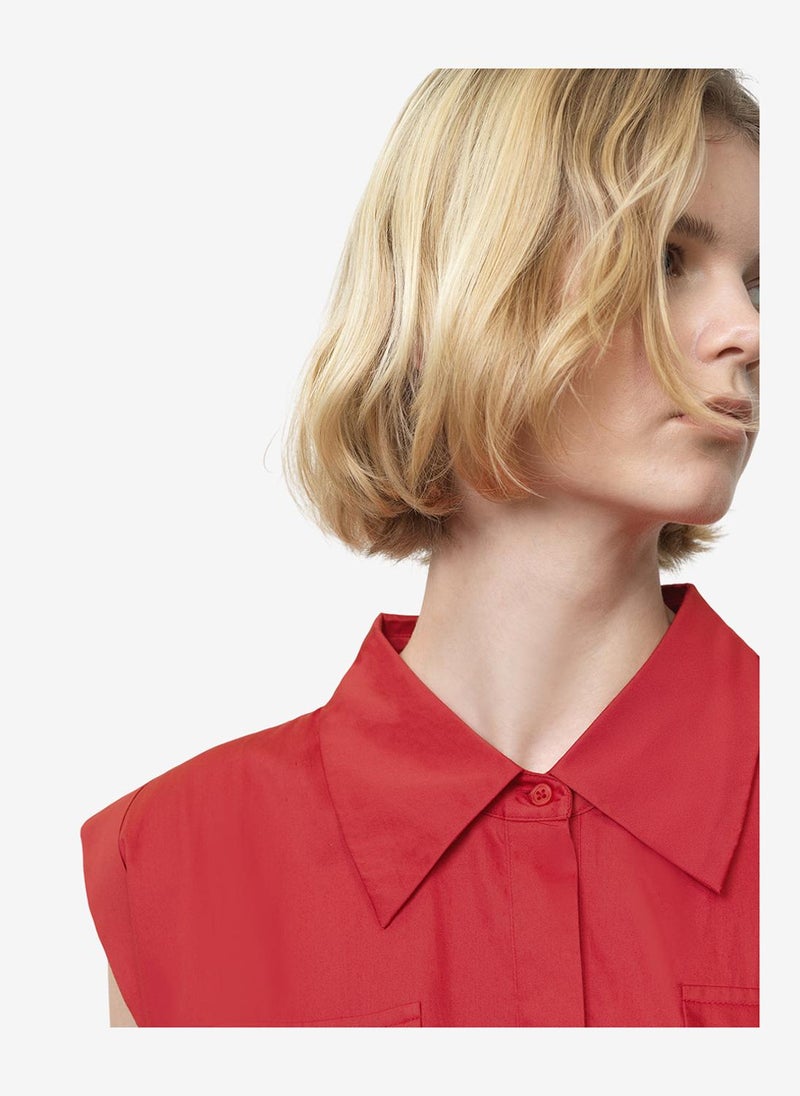 French Connection Women's Watermelon Red Alexis Cotton Belted Dress - Image 4