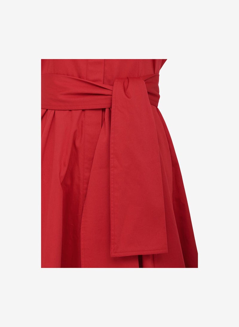 French Connection Women's Watermelon Red Alexis Cotton Belted Dress - Image 5