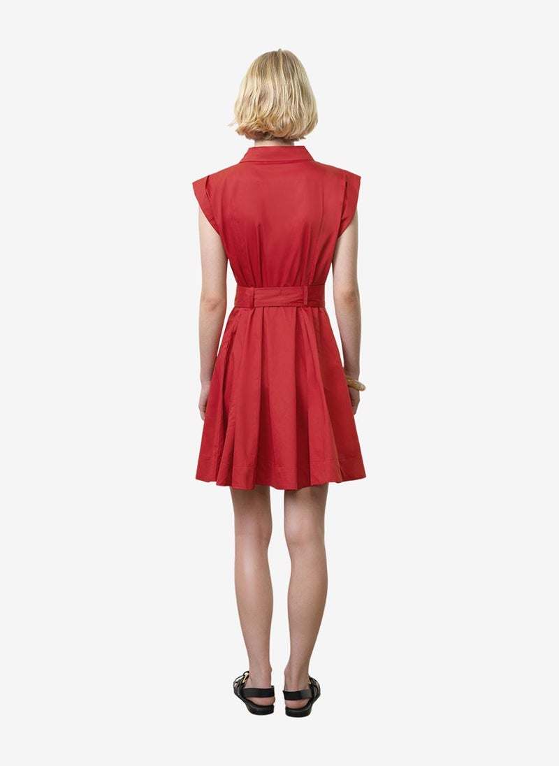 French Connection Women's Watermelon Red Alexis Cotton Belted Dress - Image 3