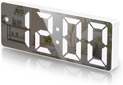 KRESHU LED Mirror Acrylonitrile Butadiene Styrene Digital Alarm Clock Electronic Temperature Display with 3 Ways Adjustable Brightness 12/24H Clock 6.5 Inch, Power Saving Function(White, 1-Pcs) - Image 1