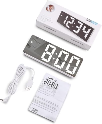 KRESHU LED Mirror Acrylonitrile Butadiene Styrene Digital Alarm Clock Electronic Temperature Display with 3 Ways Adjustable Brightness 12/24H Clock 6.5 Inch, Power Saving Function(White, 1-Pcs) - Image 5
