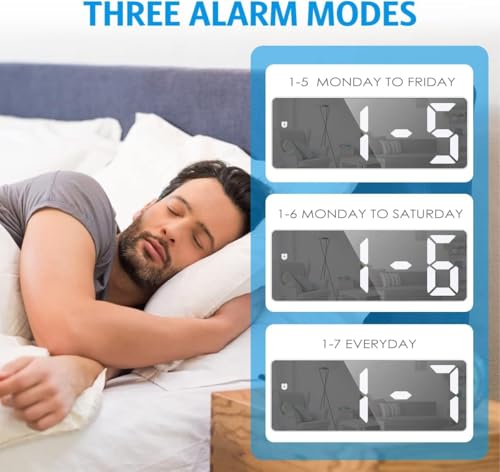 KRESHU LED Mirror Acrylonitrile Butadiene Styrene Digital Alarm Clock Electronic Temperature Display with 3 Ways Adjustable Brightness 12/24H Clock 6.5 Inch, Power Saving Function(White, 1-Pcs) - Image 2