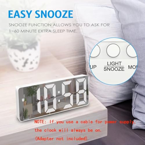KRESHU LED Mirror Acrylonitrile Butadiene Styrene Digital Alarm Clock Electronic Temperature Display with 3 Ways Adjustable Brightness 12/24H Clock 6.5 Inch, Power Saving Function(White, 1-Pcs) - Image 3