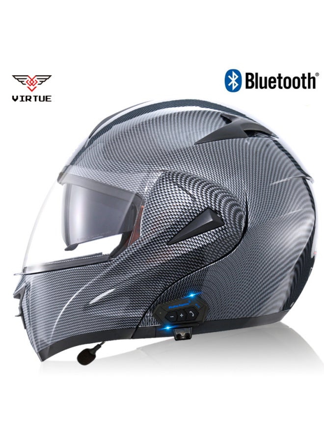 Virtue Men's Open-Face Bluetooth Motorcycle Helmet, Imitation Carbon Fiber with Transparent Mirror