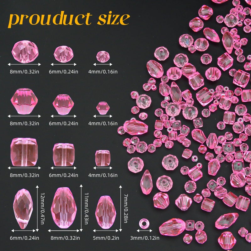 Laopottbeads 1500 Pcs Crystal Glass Beads For Jewelry Making - 12 Styles Bicone  Rondelle  Cube  Teardrop & 3Mm Spacer Beads  Diy Bracelet Necklace Earring Craft Kit With Organizer Box(Light Rose Red) - Image 2