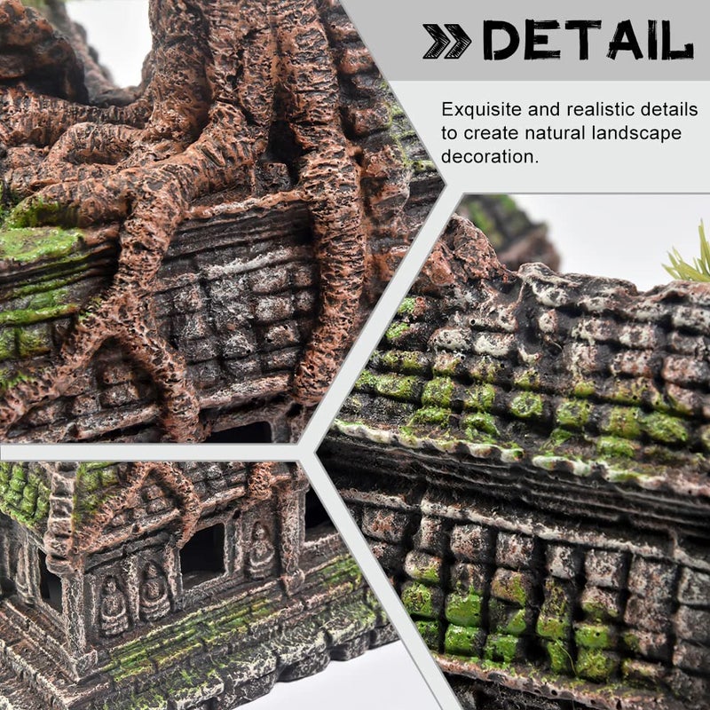 PTFJZ Aquarium Decorations Large Fish Tank Ornament Reptile House Shelter Decor Aquarium Hides with Betta Cave Temple Ruins Tree House Aquarium Landscape Decoration - Image 5