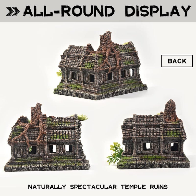 PTFJZ Aquarium Decorations Large Fish Tank Ornament Reptile House Shelter Decor Aquarium Hides with Betta Cave Temple Ruins Tree House Aquarium Landscape Decoration - Image 4