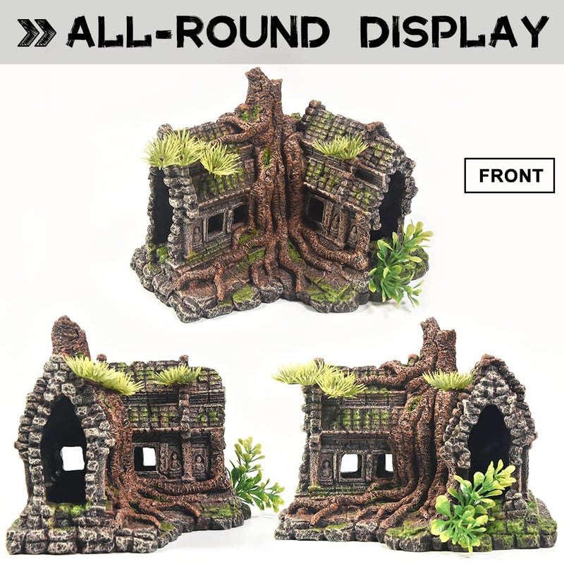 PTFJZ Aquarium Decorations Large Fish Tank Ornament Reptile House Shelter Decor Aquarium Hides with Betta Cave Temple Ruins Tree House Aquarium Landscape Decoration - Image 3