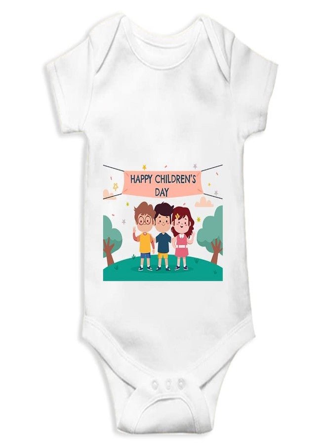 Mott2 Children's Day Special Unisex Baby Romper - Happy Children's Day 7 (White, 3-6 Months) - Image 1