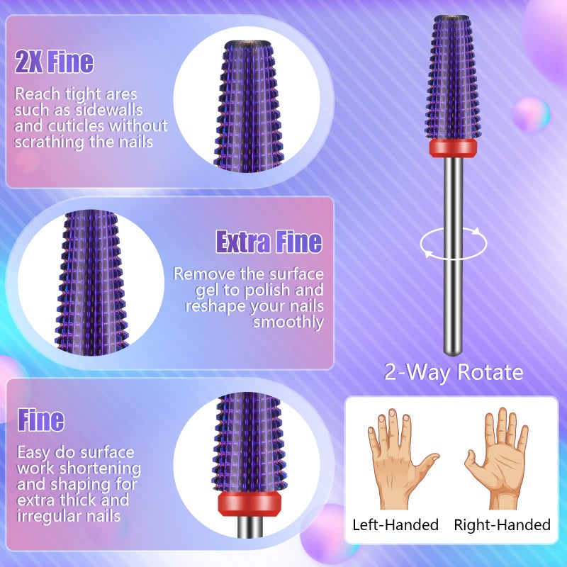 Depvko [Upgraded]Depvko 3Pcs Nail Drill Bits Set for Nails 3/32 Inches, 5 in 1 Tapered Barrel and Cone Shape Carbide Nail Drill Bits for Acrylic or Gel Remover - Image 3