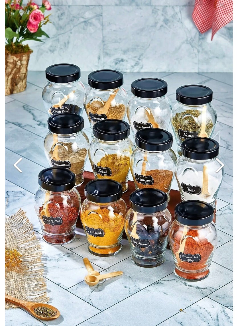 Fbz Home 12-Piece 370 Ml Glass Spice Jar Set with Metal Lid, Spoon and Label  - Image 2