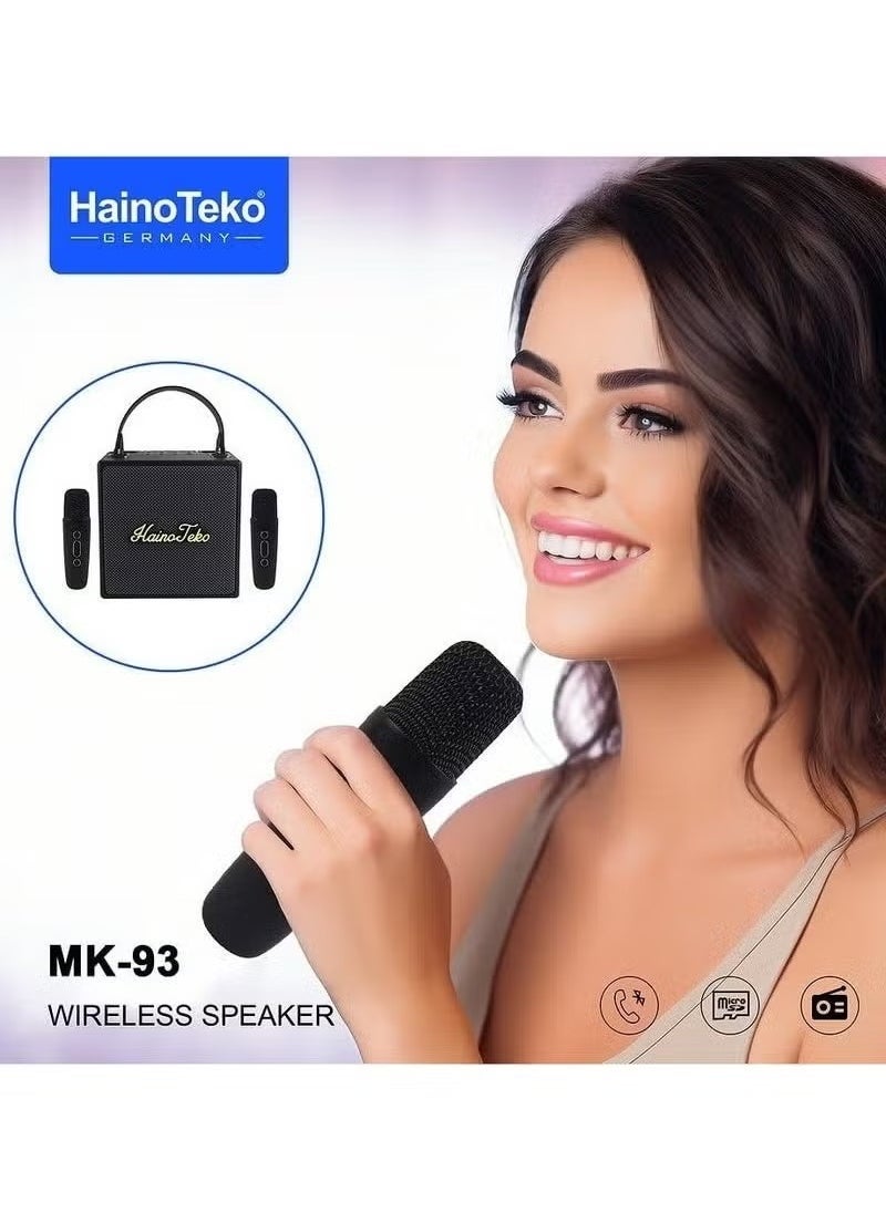 Haino Teko Splash Proof Portable Bluetooth Speaker with 2 Wireless Mics – Black, Waterproof, Powerful Sound, Long Battery Life, Ideal for Parties, Karaoke, Outdoor Events & Travel, Compact & Durable Design - Image 4