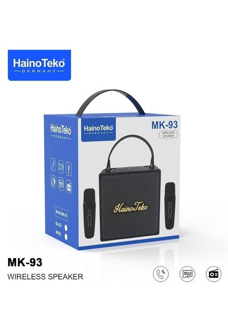 Haino Teko Splash Proof Portable Bluetooth Speaker with 2 Wireless Mics – Black, Waterproof, Powerful Sound, Long Battery Life, Ideal for Parties, Karaoke, Outdoor Events & Travel, Compact & Durable Design - Image 2