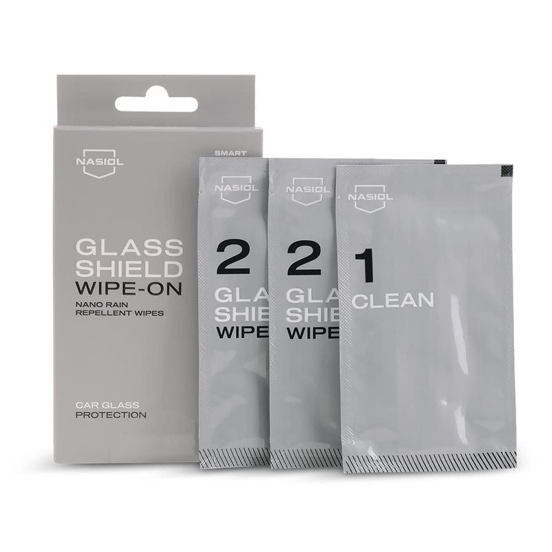 Nasiol GlasShield WipeOn Nano Rain Repellent Wipe Kit Ceramic Coating for Windshield Quick Easy Application Easy to Clean Lasts for 15000 Miles