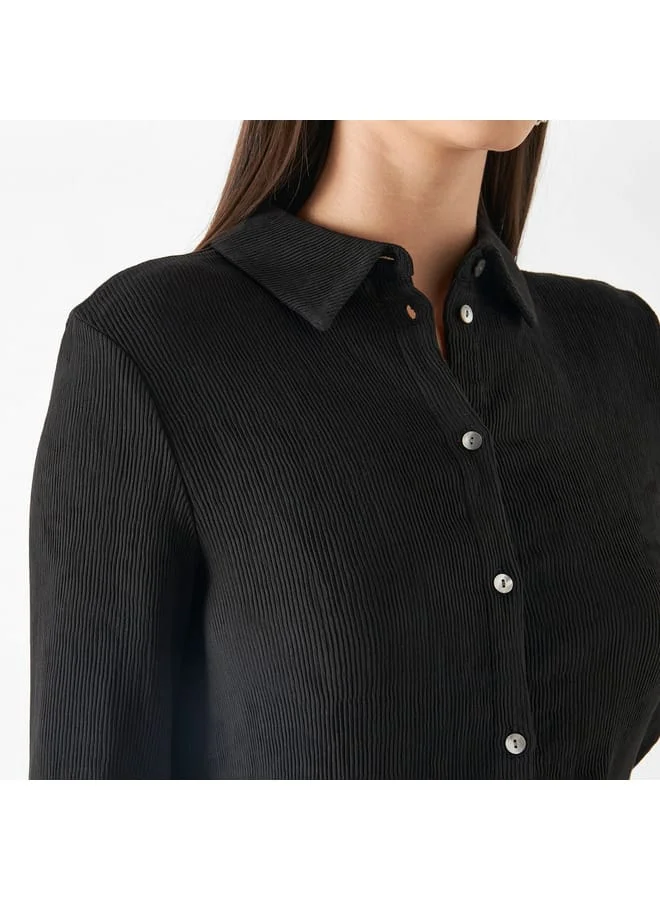 Iconic Iconic Textured High Low Shirt with Long Sleeves