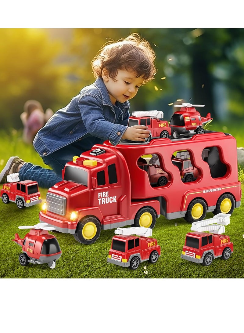 MarlaMall Fire Engine Toddler Toys for Boys 3-6 years old, Sensory Enlightenment Puzzle Toys, 7 in 1 Fire Engine Toys for Girls 3-6 years old, Christmas Birthday Gift Car Playset with Lights and Sounds - Image 1