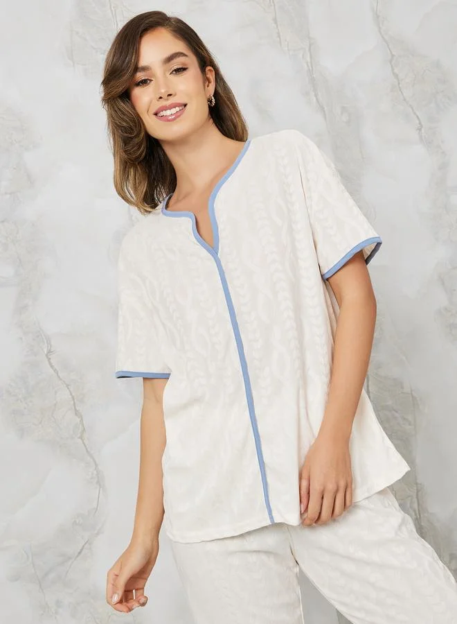 Styli Jacquard Cable Contrast Edge Shirt & Pyjama Set
