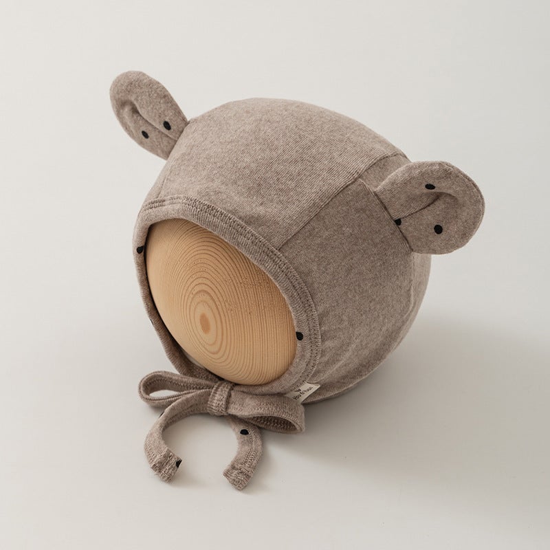 Korean Baby Bear Earmuff Beanie Warm Newborn Cap Khaki - Image 1