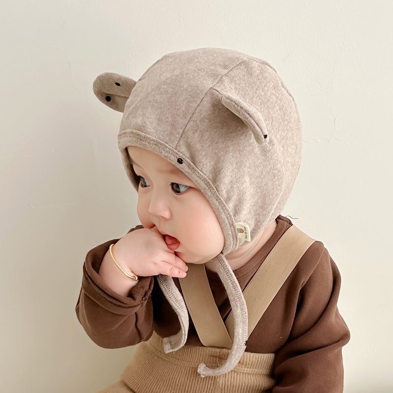 Korean Baby Bear Earmuff Beanie Warm Newborn Cap Khaki - Image 4