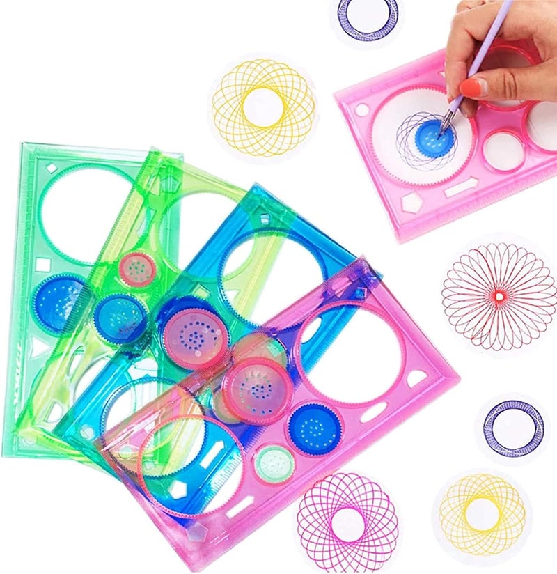 Magic Variety Flower Ruler Set,Multi-Function Diy Magic Puzzle Gear Set,Spiral Flower Interlocking Gear Toys for Kids Art,Mandala Shape Stencil (4PCS) - Image 1