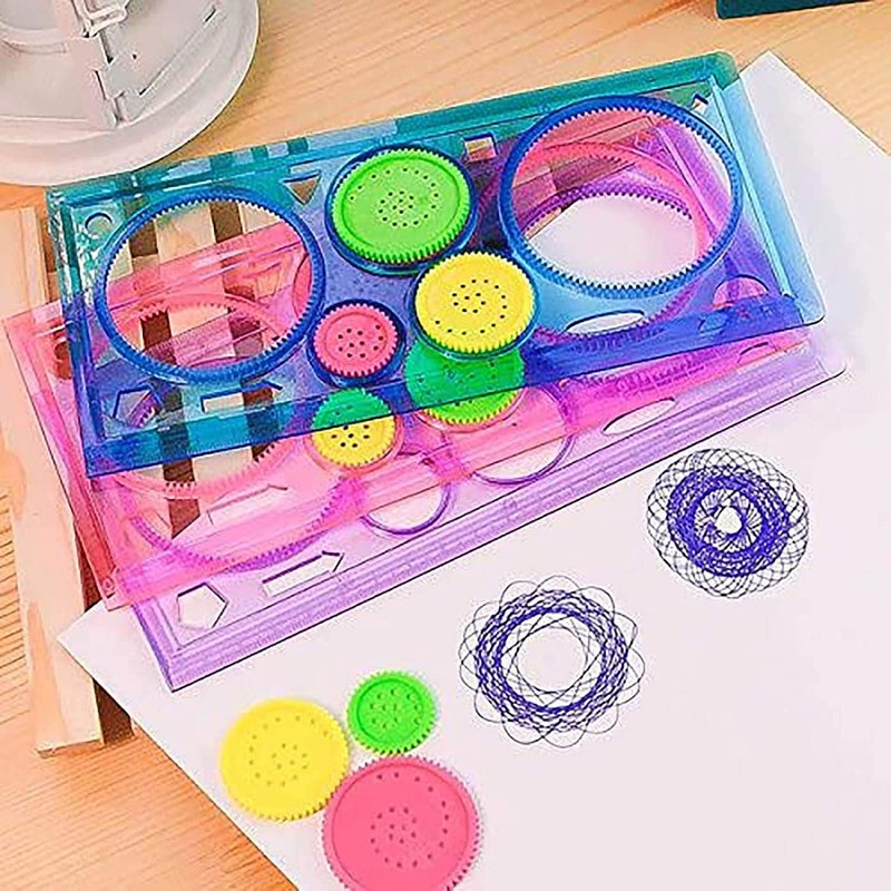 Magic Variety Flower Ruler Set,Multi-Function Diy Magic Puzzle Gear Set,Spiral Flower Interlocking Gear Toys for Kids Art,Mandala Shape Stencil (4PCS) - Image 5