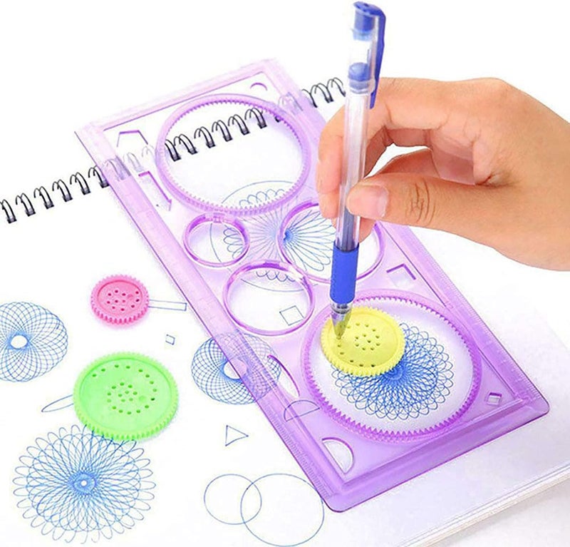 Magic Variety Flower Ruler Set,Multi-Function Diy Magic Puzzle Gear Set,Spiral Flower Interlocking Gear Toys for Kids Art,Mandala Shape Stencil (4PCS) - Image 2