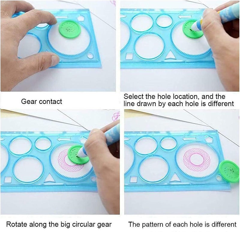 Magic Variety Flower Ruler Set,Multi-Function Diy Magic Puzzle Gear Set,Spiral Flower Interlocking Gear Toys for Kids Art,Mandala Shape Stencil (4PCS) - Image 4
