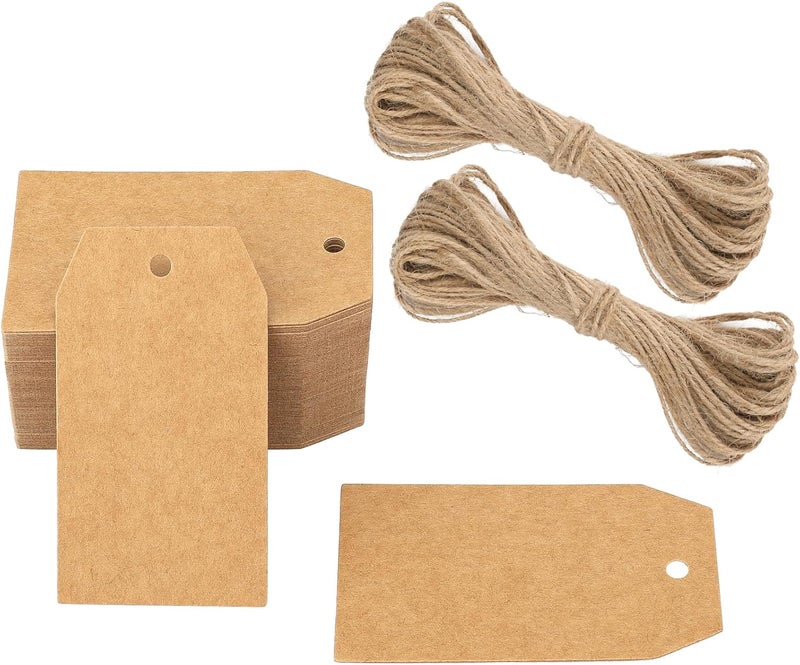 g2plus Price Tags, 100PCS Kraft Paper Gift Tags with String, 2.8x1.6in Blank Paper Hang Tag, Brown Rectangle Present Name Label Tag for Gift Wrapping, DIY Arts & Crafts, Garage Sales, Christmas - Image 1