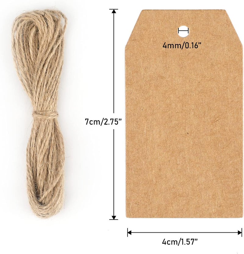 g2plus Price Tags, 100PCS Kraft Paper Gift Tags with String, 2.8x1.6in Blank Paper Hang Tag, Brown Rectangle Present Name Label Tag for Gift Wrapping, DIY Arts & Crafts, Garage Sales, Christmas - Image 2