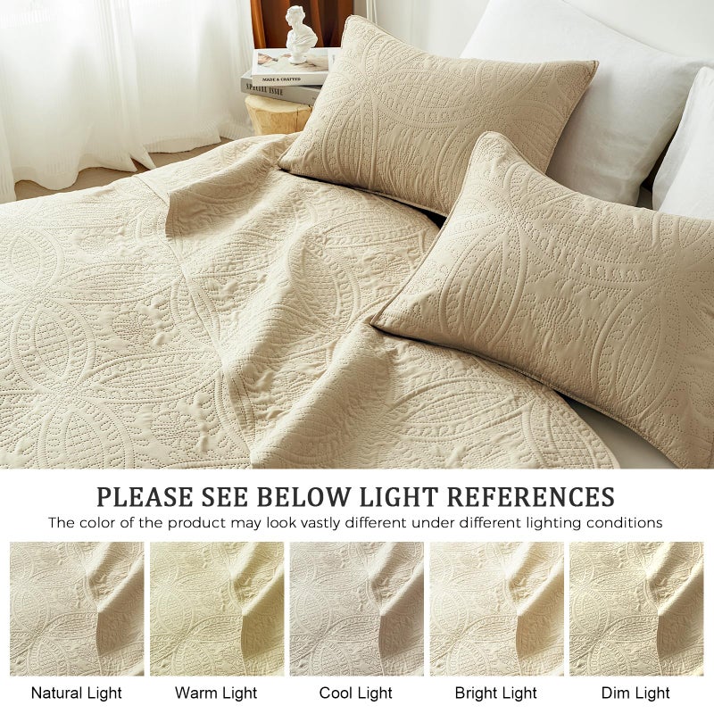 akkialla King Quilt Bedding Set,Beige Ultrasonic King/Cal King Quilt Set,Lightweight Soft Bedspread Coverlet,Modern Style Coin Pattern Bed Cover for All Seasons,3 Piece(1 Quilt,2 Pillow Shams) - Image 5