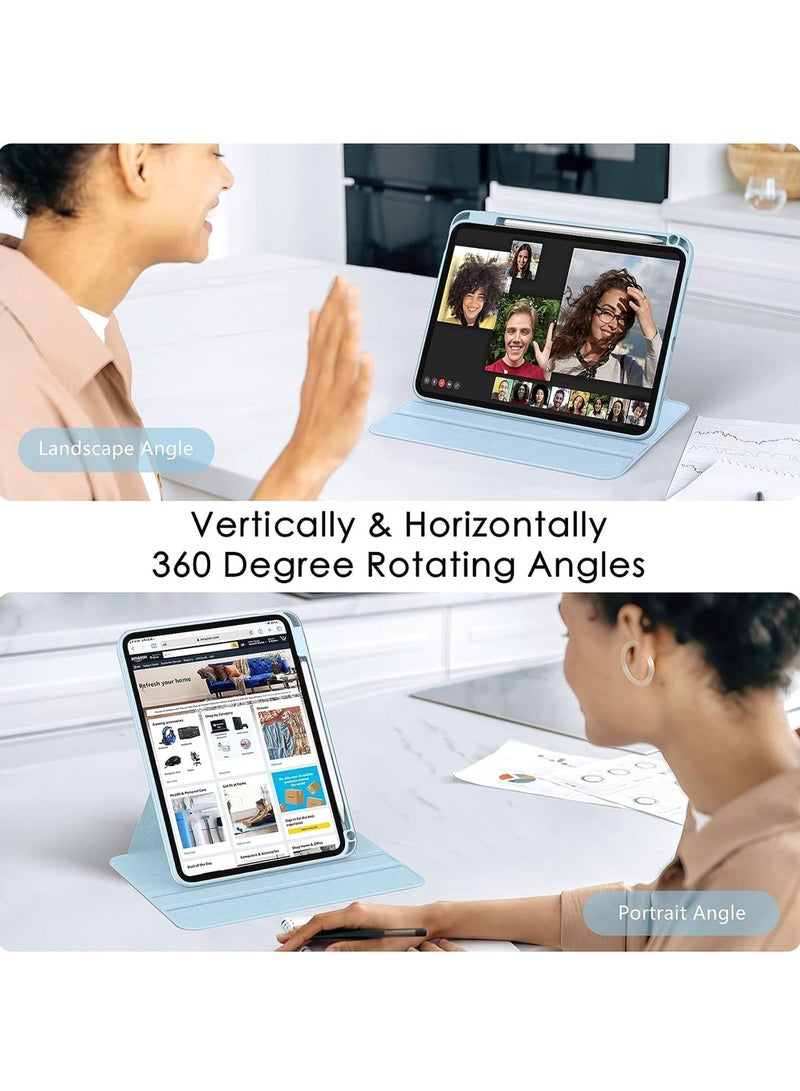 روك بو جراب دوار لجهاز iPad (A16) مقاس 11 بوصة من الجيل 2025/جراب لجهاز iPad 10 من الجيل العاشر 2022 مع حامل قلم رصاص، غطاء واقٍ قابل للدوران 360 درجة، ظهر شفاف، خاصية الإيقاظ/السكون التلقائي - Image 3