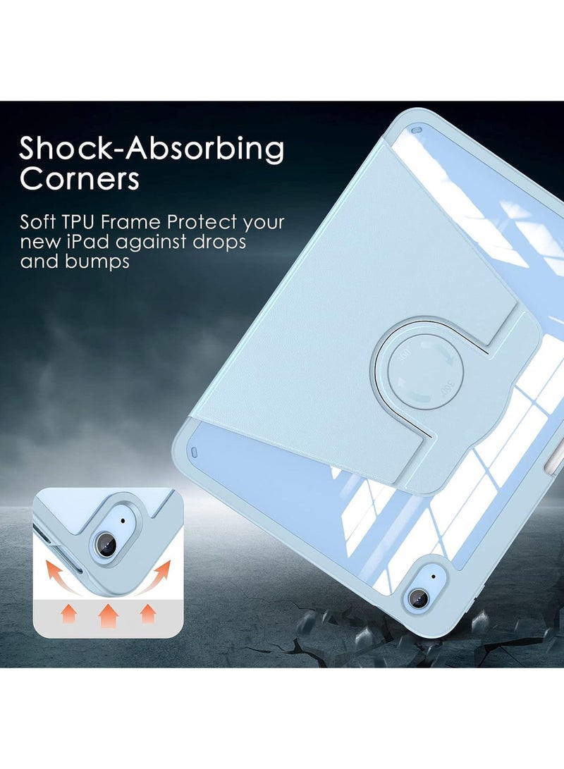 روك بو جراب دوار لجهاز iPad (A16) مقاس 11 بوصة من الجيل 2025/جراب لجهاز iPad 10 من الجيل العاشر 2022 مع حامل قلم رصاص، غطاء واقٍ قابل للدوران 360 درجة، ظهر شفاف، خاصية الإيقاظ/السكون التلقائي - Image 5