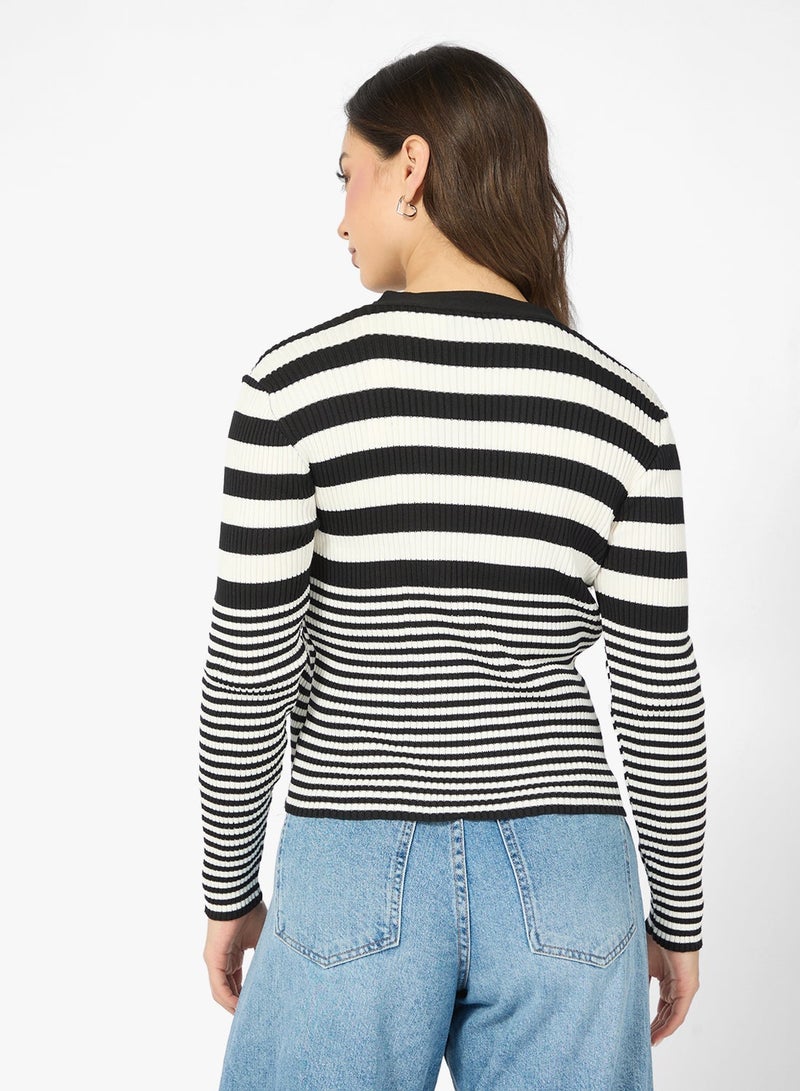 Ginger Classic Monochrome Stripe Cardigan - Image 3