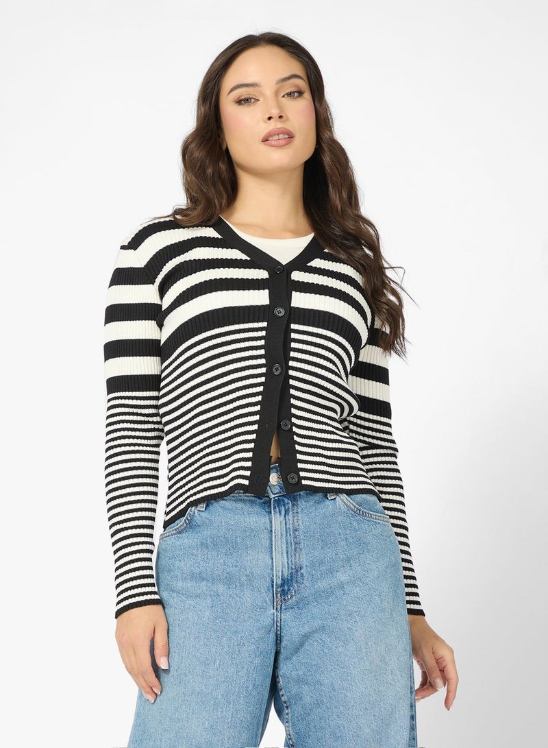 Ginger Classic Monochrome Stripe Cardigan - Image 2