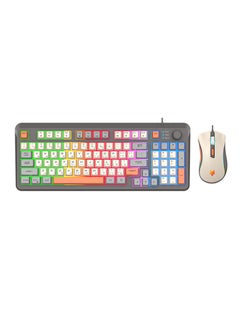 XUNFOX Arabic & English Wired Gaming Keyboard and Mouse Set,Mechanical Feel Office Keyboard with Multimedia Knob Black Grey  - Image 1