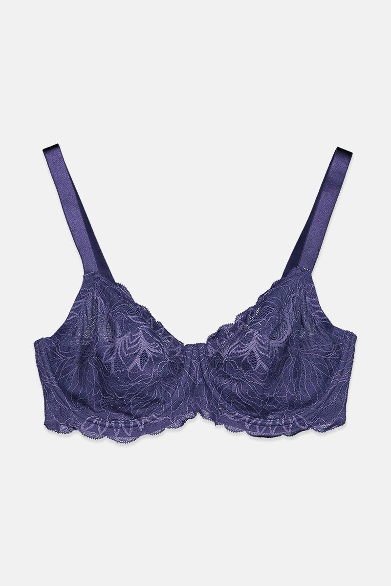 Tchibo Women Non Padded Underwired Lace Bra, Dark Blue  - Image 1