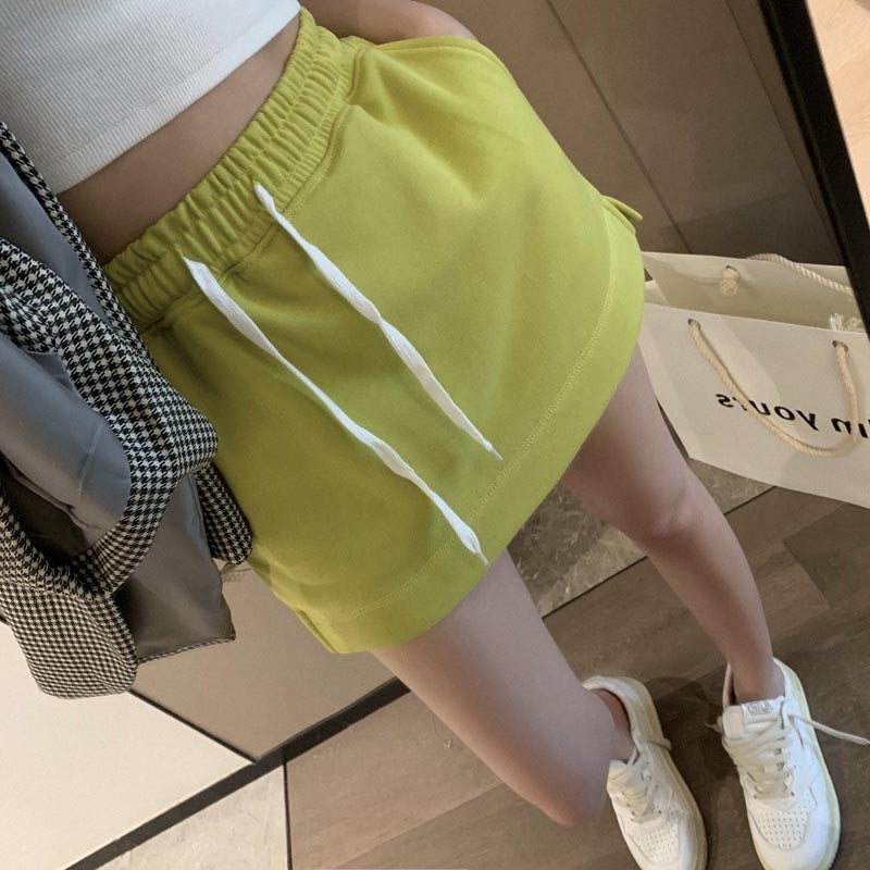 Generic Drawstring Short Skirt One-step Skirt Anti-walking Hip Skirt Slimming A- line Tennis Sports Pants Skirt Dance Skirt for Women in Summer Mustard Green  - Image 1