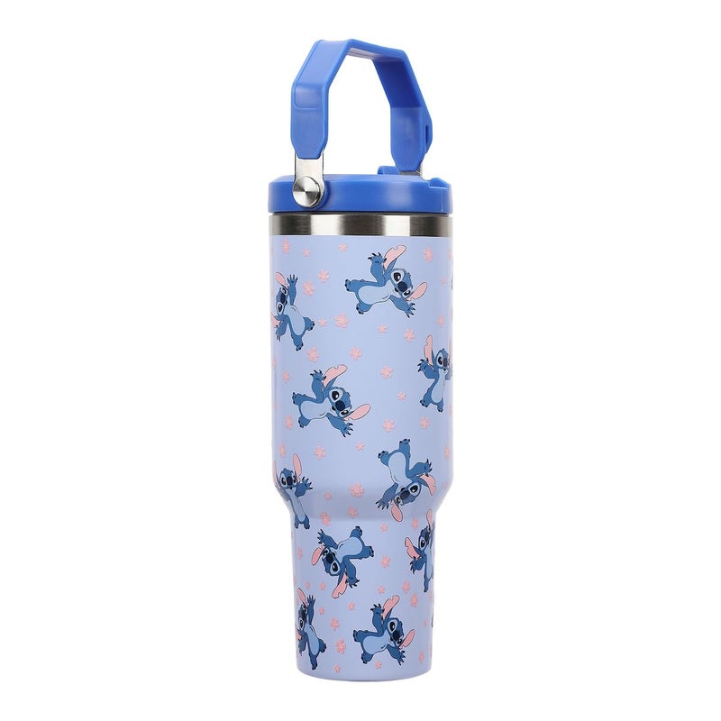 Bioworld Disney Lilo & Stitch Sky Blue AOP 40 Oz. Vacuum Sealed Stainless Steel Tumbler With Carry Handle - Image 5