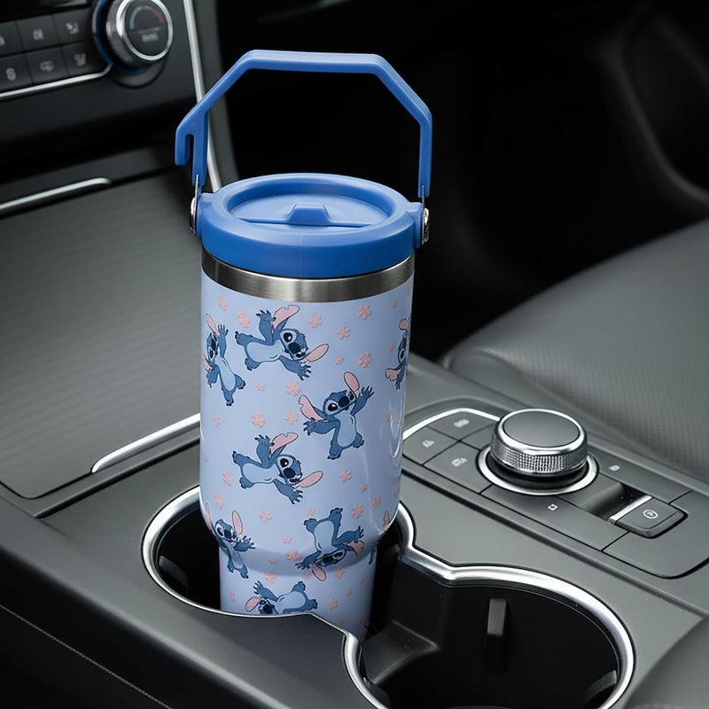 Bioworld Disney Lilo & Stitch Sky Blue AOP 40 Oz. Vacuum Sealed Stainless Steel Tumbler With Carry Handle - Image 2