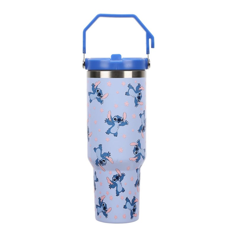 Bioworld Disney Lilo & Stitch Sky Blue AOP 40 Oz. Vacuum Sealed Stainless Steel Tumbler With Carry Handle - Image 1
