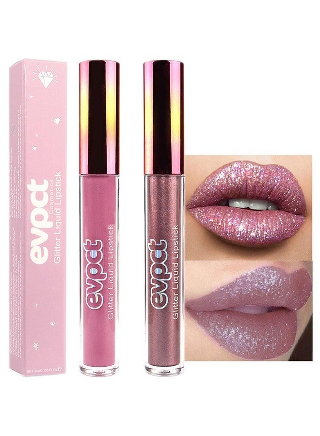 evpct 2Pcs Mauve & Taupe Purple Matte To Glitter Liquid Lipstick Long Lasting Lip Set Kit For Women Diamond Shiny Glitter Sparkly Glossy Metallic Shimmer Sparkle Waterproof Lipstick Lip Gloss 01+08 - Image 1