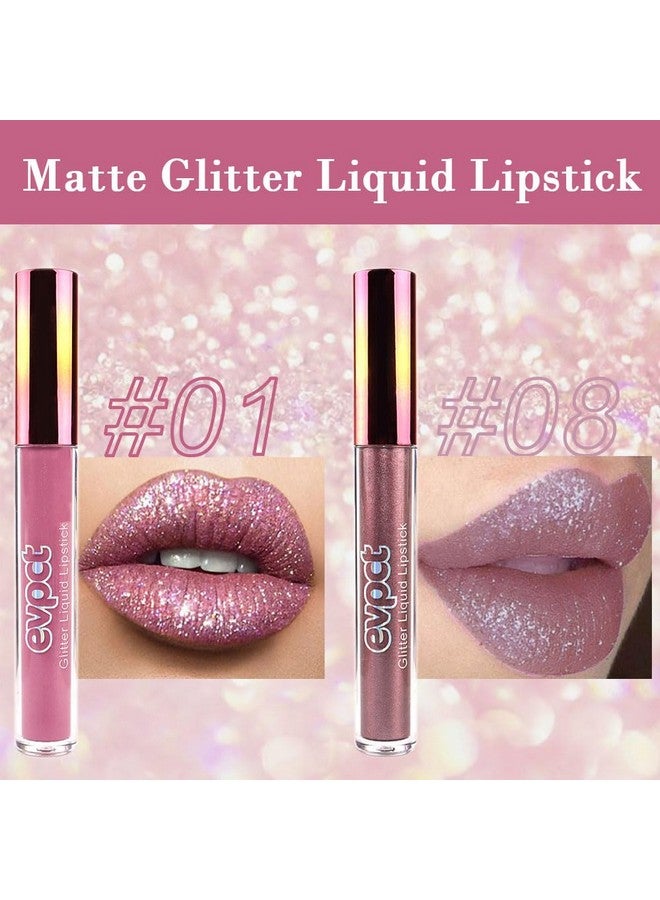 evpct 2Pcs Mauve & Taupe Purple Matte To Glitter Liquid Lipstick Long Lasting Lip Set Kit For Women Diamond Shiny Glitter Sparkly Glossy Metallic Shimmer Sparkle Waterproof Lipstick Lip Gloss 01+08 - Image 3