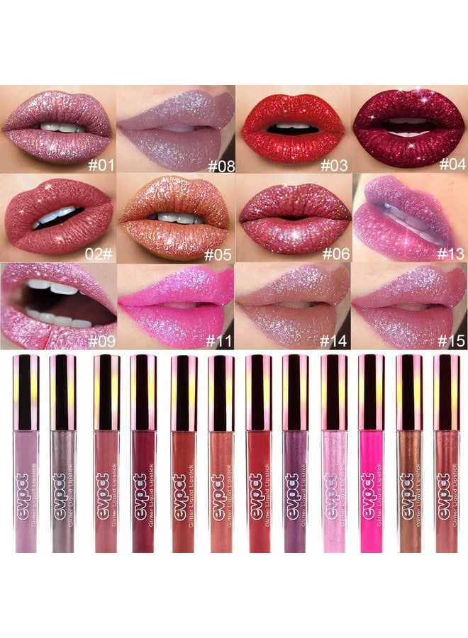 evpct 2Pcs Mauve & Taupe Purple Matte To Glitter Liquid Lipstick Long Lasting Lip Set Kit For Women Diamond Shiny Glitter Sparkly Glossy Metallic Shimmer Sparkle Waterproof Lipstick Lip Gloss 01+08 - Image 2