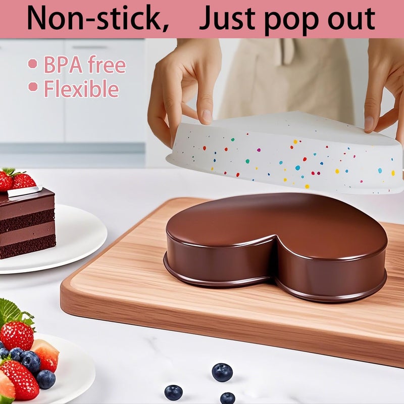 saphe Silicone 10 Inch Cake Pans - Heart Shaped Baking Molds, Set of 4 Cake Molds for Cake, Cheesecake, Rainbow Cake (heart shaped) - Image 3