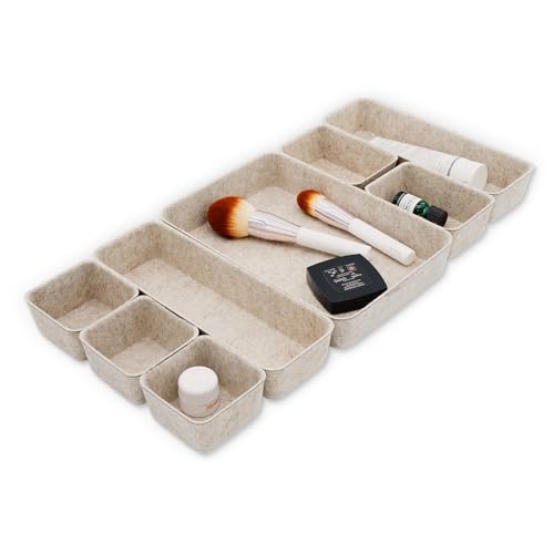 Welaxy 8-piece Nordic Beige desk drawer organizer tray office suppliers pens decluttering aesthetic wabi-sabi Scandinavian-chic storage bin hygge sleek minimalist gift solutions (Oatmeal) - Image 1