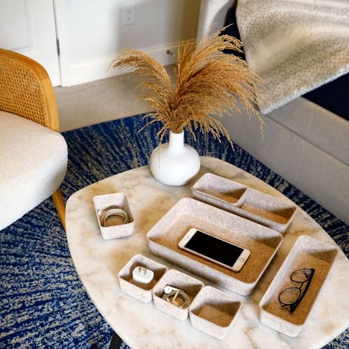 Welaxy 8-piece Nordic Beige desk drawer organizer tray office suppliers pens decluttering aesthetic wabi-sabi Scandinavian-chic storage bin hygge sleek minimalist gift solutions (Oatmeal) - Image 3