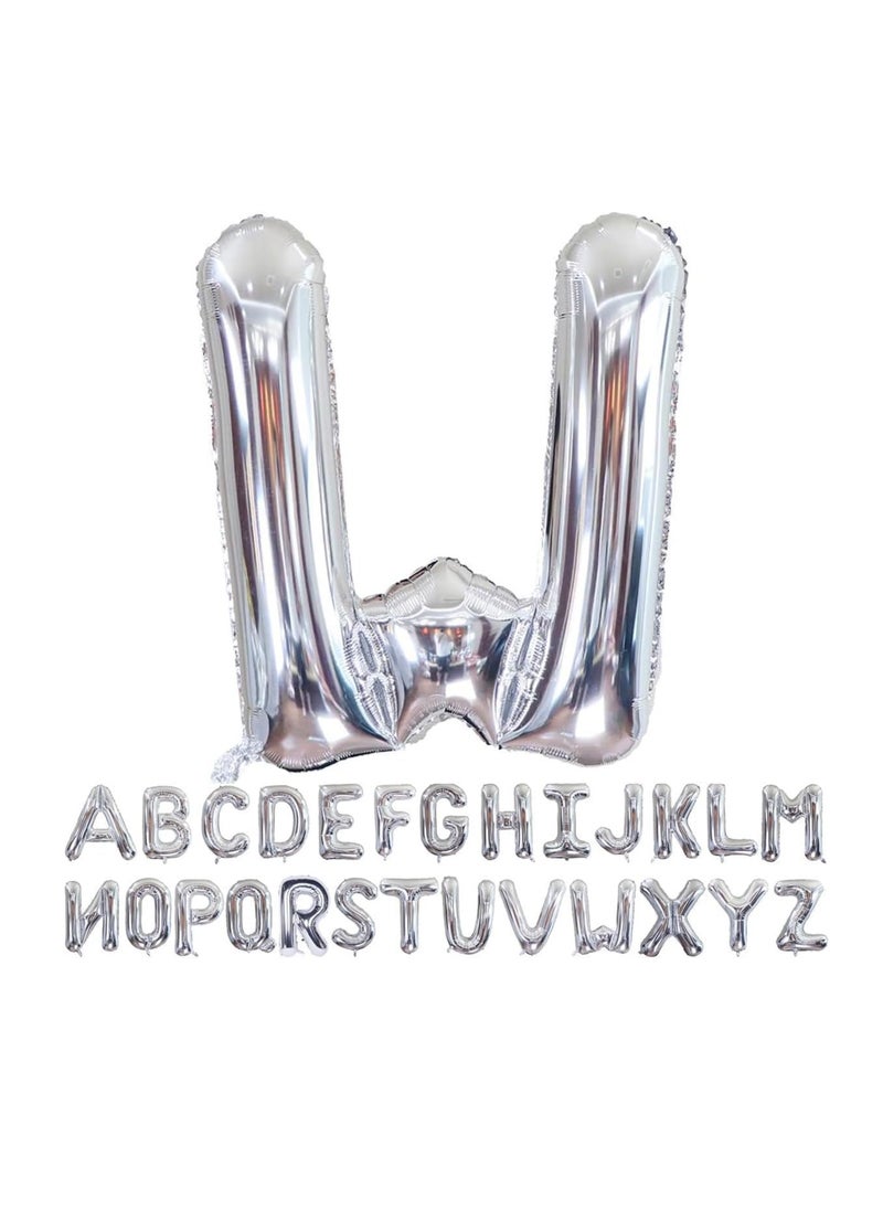 Party with Emma Silver Letter A to Z Balloons 32 inch Large Alphabet Balloons Silver Helium Foil Letter Balloon Banner for Birthday Party Anniversary Wedding Decoration (Silver-W)  - Image 1