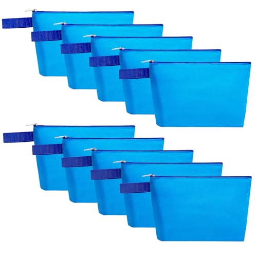 Sinzip 10 Pieces Cotton Canvas Makeup Bag with Bottom and Strap MultiPurpose Cosmetic Bag with Zipper Travel Toiletry Pouch Blank DIY Craft Bag Blue XS - Image 1