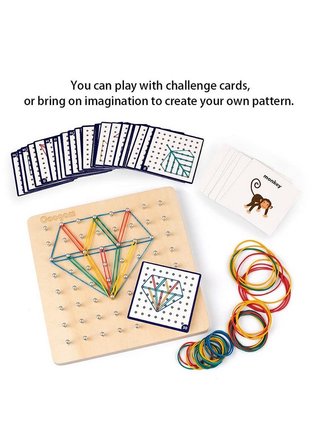 Coogam - Coogam Wooden Geoboard Mathematical Manipulative Material Array Block Geo Board - Graphical Educational Toys with 30Pcs Pattern Cards and Latex Bands Shape STEM Puzzle Matrix 8x8 Brain Teaser for Kid - Image 1