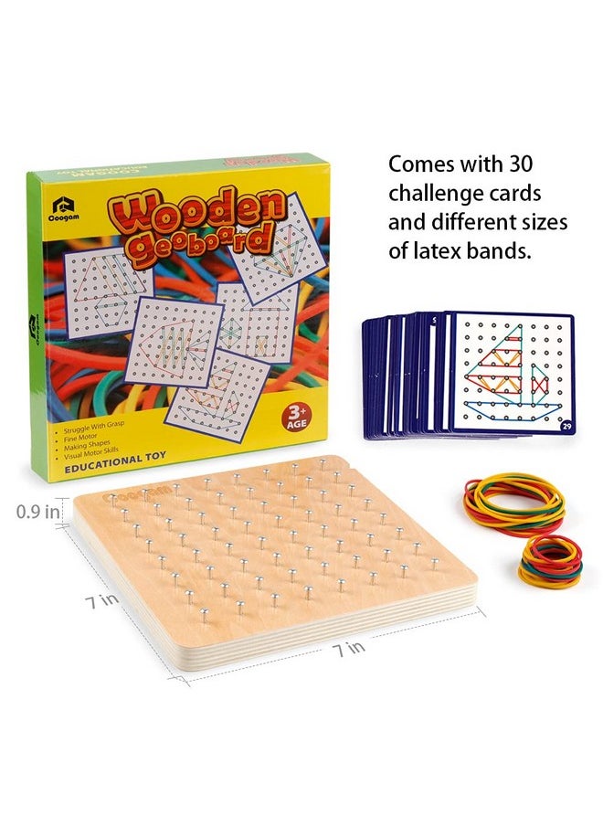 Coogam - Coogam Wooden Geoboard Mathematical Manipulative Material Array Block Geo Board - Graphical Educational Toys with 30Pcs Pattern Cards and Latex Bands Shape STEM Puzzle Matrix 8x8 Brain Teaser for Kid - Image 1
